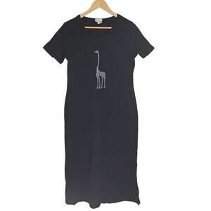 Cite Womens Black Cotton Zebra Graphic T-Shirt Maxi Dress Made in USA 90's Style